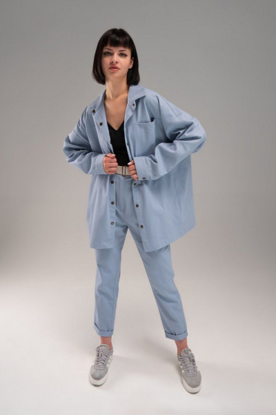 Джинсовая куртка желтая с леопардовыми отделками AVEEVA 5470 голубой - фото 1