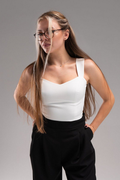 Демисезонный топ молочный с двойными бретелями и молнией AVEEVA 55202 молочный - фото 2