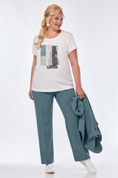 Трехпредметный женский костюм из текстиля с жакетом и брюками БагираАнТа 929 серо-мятный - фото 5