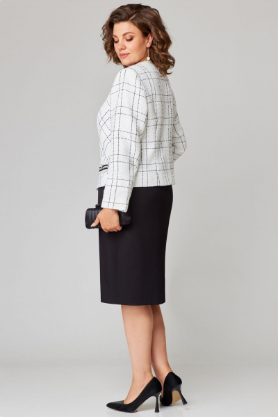 Элегантный белый и черный костюм с юбкой и жакетом Мишель стиль 1214 черно-белый - фото 2