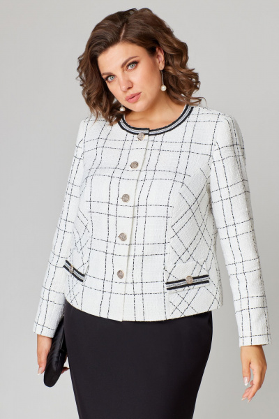 Элегантный белый и черный костюм с юбкой и жакетом Мишель стиль 1214 черно-белый - фото 6