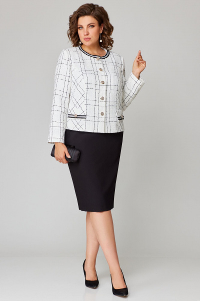 Элегантный белый и черный костюм с юбкой и жакетом Мишель стиль 1214 черно-белый - фото 5