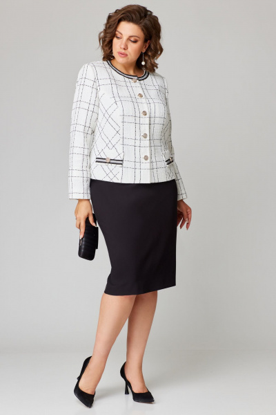 Элегантный белый и черный костюм с юбкой и жакетом Мишель стиль 1214 черно-белый - фото 4