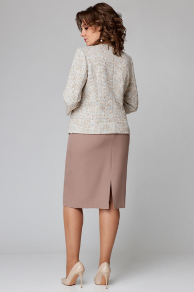 Голубой комплект из жакета и юбки с притачным поясом Мишель стиль 1216 бежево-голубой - фото 3