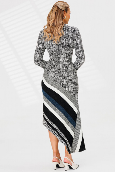 Многоцветное полосатое платье с кокеткой и воланами Мода Юрс 2867 черно-белый - фото 6