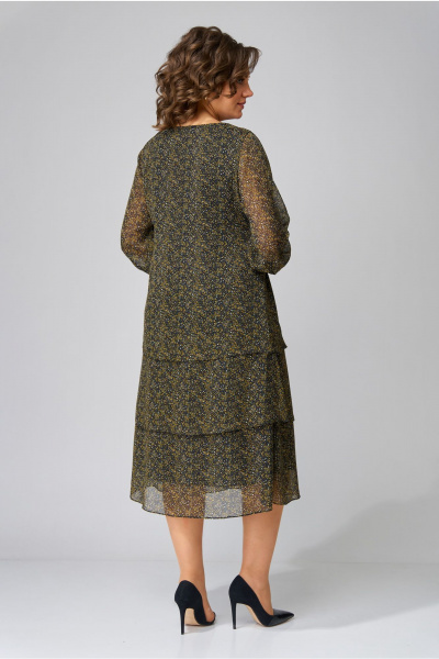 Зеленое платье с воланами и отрезной кокеткой из шифона Орхидея 1473 - фото 2