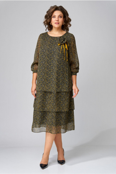 Зеленое платье с воланами и отрезной кокеткой из шифона Орхидея 1473 - фото 1