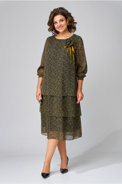 Зеленое платье с воланами и отрезной кокеткой из шифона Орхидея 1473 - фото 4