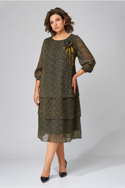 Зеленое платье с воланами и отрезной кокеткой из шифона Орхидея 1473 - фото 3