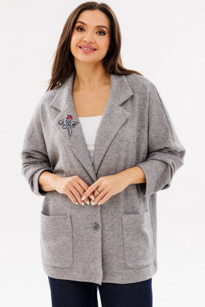 Женский трикотажный кардиган с воротником и накладными карманами Ma Сherie 1107 серый_меланж - фото 11