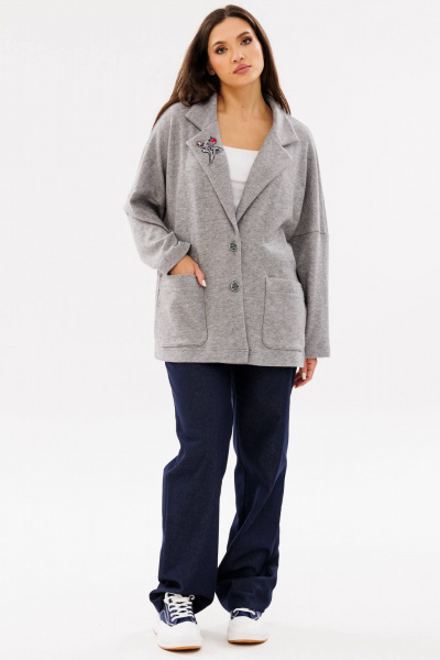 Женский трикотажный кардиган с воротником и накладными карманами Ma Сherie 1107 серый_меланж - фото 9