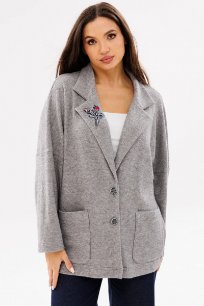 Женский трикотажный кардиган с воротником и накладными карманами Ma Сherie 1107 серый_меланж - фото 8