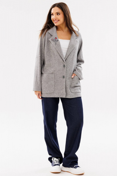 Женский трикотажный кардиган с воротником и накладными карманами Ma Сherie 1107 серый_меланж - фото 6