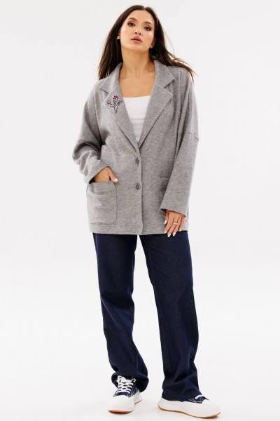 Женский трикотажный кардиган с воротником и накладными карманами Ma Сherie 1107 серый_меланж - фото 5