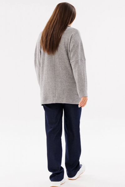 Женский трикотажный кардиган с воротником и накладными карманами Ma Сherie 1107 серый_меланж - фото 3