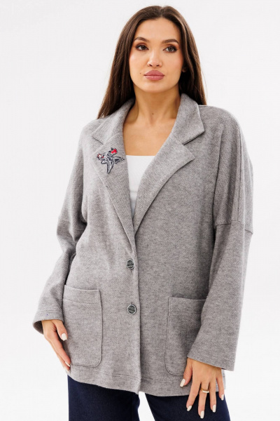 Женский трикотажный кардиган с воротником и накладными карманами Ma Сherie 1107 серый_меланж - фото 2