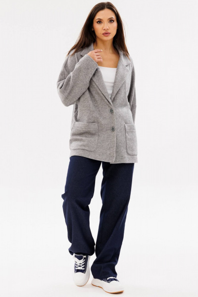Женский трикотажный кардиган с воротником и накладными карманами Ma Сherie 1107 серый_меланж - фото 1