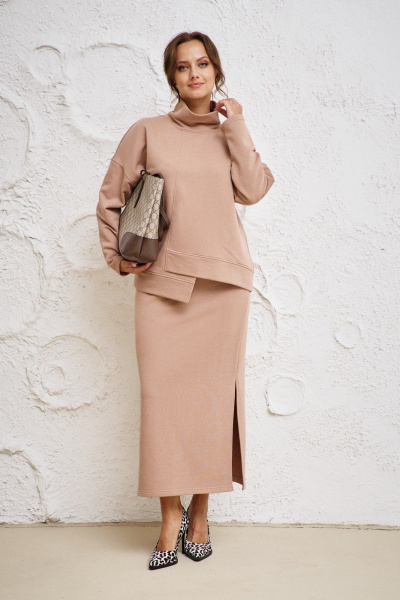 Трикотажный костюм из джемпера и юбки для делового образа Anastasia 1050.2 бежевый - фото 8