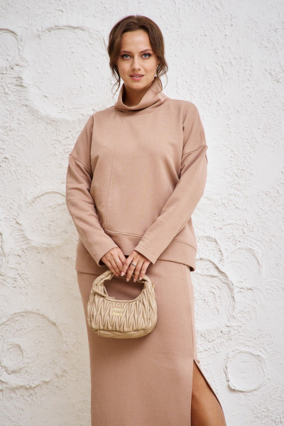 Трикотажный костюм из джемпера и юбки для делового образа Anastasia 1050.2 бежевый - фото 5
