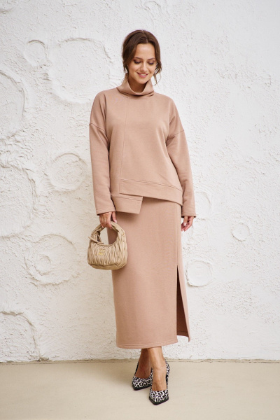 Трикотажный костюм из джемпера и юбки для делового образа Anastasia 1050.2 бежевый - фото 4