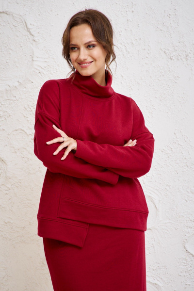 Спортивный трикотажный костюм из джемпера и юбки для повседневности Anastasia 1050.2 бордо - фото 11