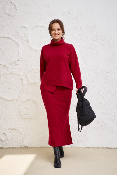 Спортивный трикотажный костюм из джемпера и юбки для повседневности Anastasia 1050.2 бордо - фото 8