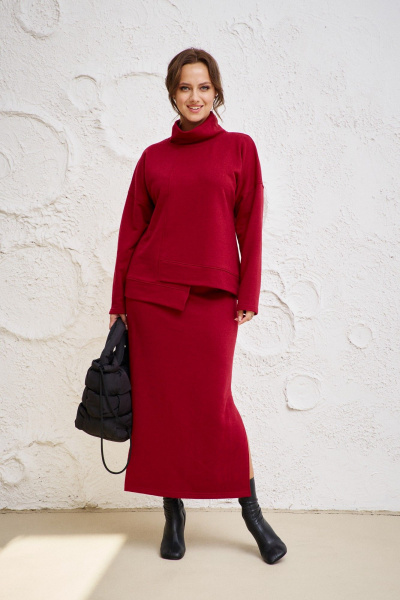 Спортивный трикотажный костюм из джемпера и юбки для повседневности Anastasia 1050.2 бордо - фото 4