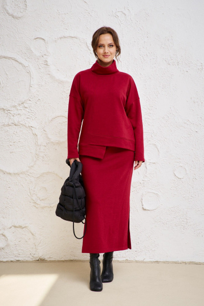 Спортивный трикотажный костюм из джемпера и юбки для повседневности Anastasia 1050.2 бордо - фото 2