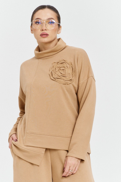 Бежевый трикотажный костюм: брюки и джемпер для повседневного стиля Anastasia 1152 бежевый - фото 8