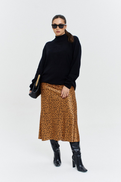 Костюм женский: блузка и миди юбка с принтом и защипами Anastasia 1158 золото(анималистический_принт) - фото 14