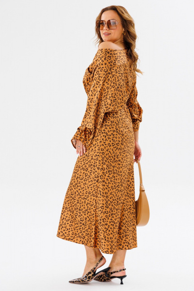 Костюм женский: блузка и миди юбка с принтом и защипами Anastasia 1158 золото(анималистический_принт) - фото 11