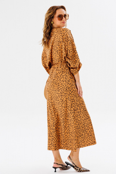 Костюм женский: блузка и миди юбка с принтом и защипами Anastasia 1158 золото(анималистический_принт) - фото 10