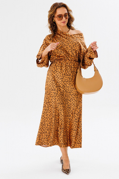 Костюм женский: блузка и миди юбка с принтом и защипами Anastasia 1158 золото(анималистический_принт) - фото 9