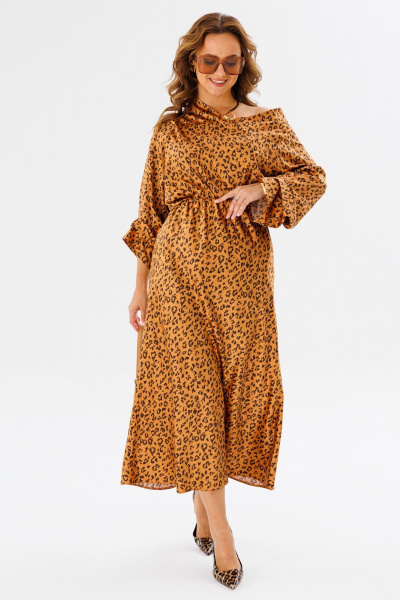 Костюм женский: блузка и миди юбка с принтом и защипами Anastasia 1158 золото(анималистический_принт) - фото 8