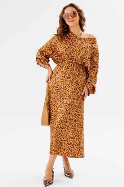 Костюм женский: блузка и миди юбка с принтом и защипами Anastasia 1158 золото(анималистический_принт) - фото 7