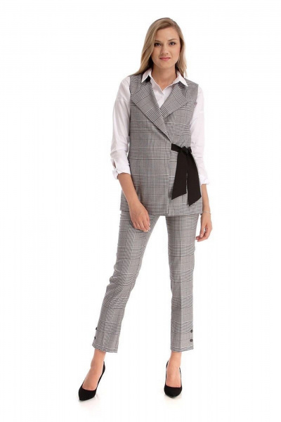 Серые укороченные брюки прилегающего силуэта для работы Klever 376А серый_клетка - фото 2