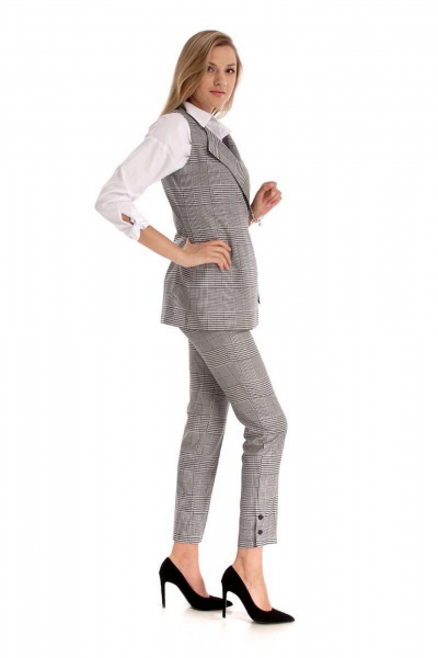 Серые укороченные брюки прилегающего силуэта для работы Klever 376А серый_клетка - фото 4