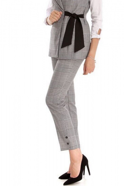 Серые укороченные брюки прилегающего силуэта для работы Klever 376А серый_клетка - фото 1