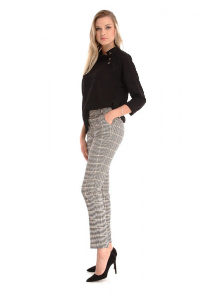 Женские брюки с складками и карманами на молнии Klever 376В серый_клетка - фото 2