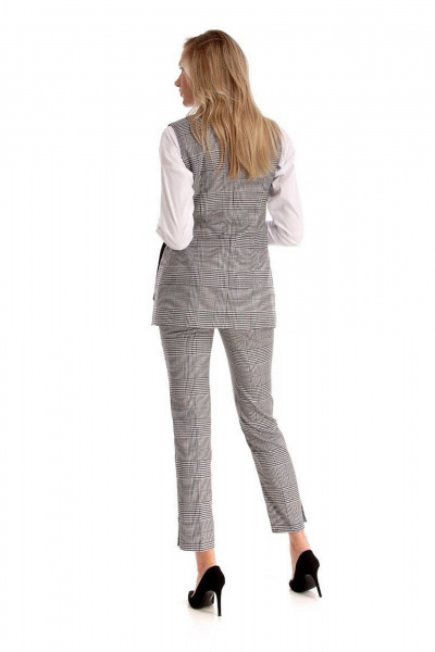 Деловой костюм из текстиля: жилет и брюки с поясом Klever 376/275 серый_клетка - фото 4