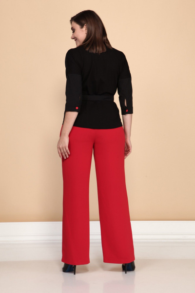 Деловой комплект блуза и облегающие брюки из текстиля Klever 376/275 красный/черный - фото 5