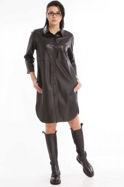 Кардиган из экокожи с карманами и разрезами на каждый день Klever 165А черный - фото 6