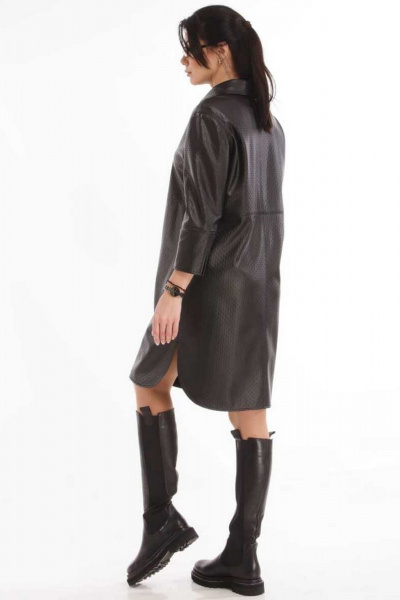 Кардиган из экокожи с карманами и разрезами на каждый день Klever 165А черный - фото 4