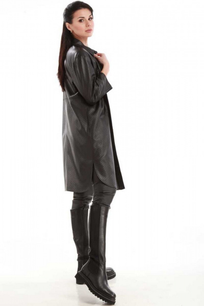 Кардиган из экокожи с карманами и разрезами на каждый день Klever 165А черный - фото 2