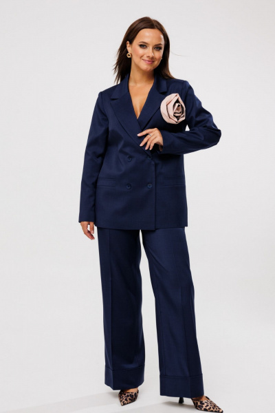 Костюм брюки и жакет прямого кроя из текстиля Mubliz 190 синий - фото 6