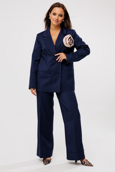 Костюм брюки и жакет прямого кроя из текстиля Mubliz 190 синий - фото 5