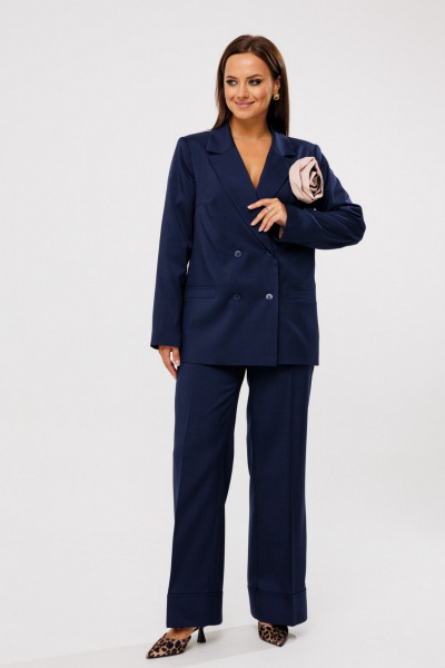 Костюм брюки и жакет прямого кроя из текстиля Mubliz 190 синий - фото 4
