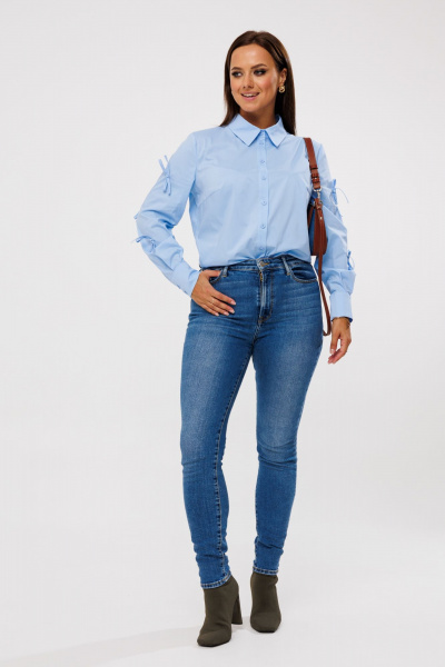 Демисезонная блуза из текстиля с бантиками на рукавах Mubliz 196 голубой - фото 9