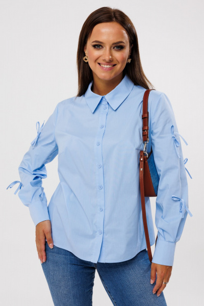 Демисезонная блуза из текстиля с бантиками на рукавах Mubliz 196 голубой - фото 2