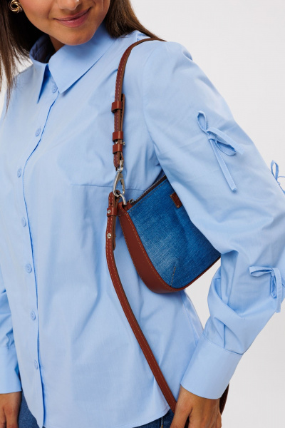 Демисезонная блуза из текстиля с бантиками на рукавах Mubliz 196 голубой - фото 7